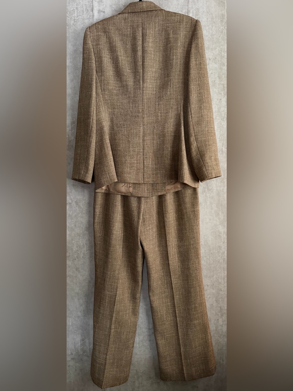 Le Suit Womens 2 Piece Pant Suit Sz 12 Brn Tweed Blazer WideLeg VTG Career Power - Picture 7 of 12